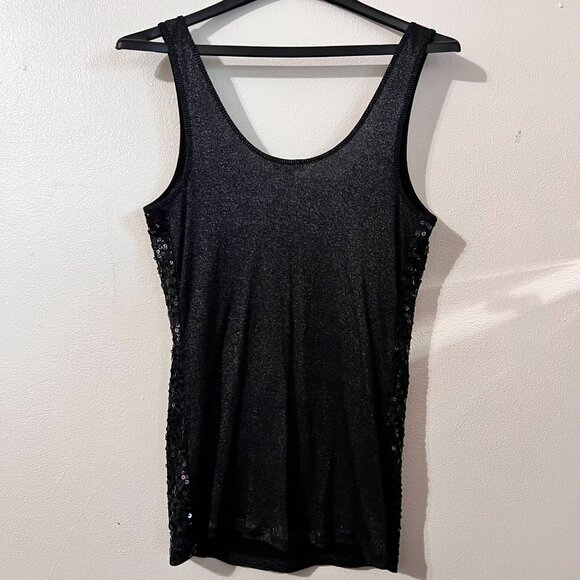 Express Black Sequin Tank Top Size L, - Picture 2 of 6